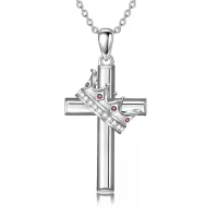 wholesale 925 Sterling Silver Birthstone Crown Cross Pendant Necklace for Women-01-January