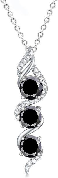 wholesale Sterling Silver 5mm Round Cut Three Birthstone Pendant Necklace w 18+2 Chain-Black