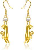 wholesale 14K Golden 14K Goldstone Celtic Cat Drop Earrings for Women - Wiccan-0-0