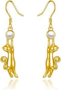 wholesale 14K Golden 14K Goldstone Celtic Cat Drop Earrings for Women - Wiccan-pearl