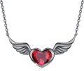 wholesale 925 Sterling Silver Red Crystal Heart with Angel Wings Pendant Necklace for Women and Girls-0-0