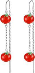 wholesale 925 Sterling Silver Tomato Drop Earrings Red Fresh Vegetable  for Women Girls-0-0