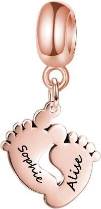 wholesale Rose Gold 925 Sterling Silver Foot Charm Bead - Personalized Engraved Name, Initial, Symbol, Date - Unique Gift for Women-925 Sterling Silver-rose gold color