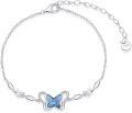 wholesale 925 Sterling Silver Blue Crystal Butterfly Adjustable Bracelet for Women Girls Gifts-0-0
