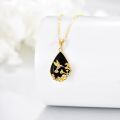 wholesale 14k Gold Hummingbird Flower Black Onyx Teardrop Pendant Necklace For Women-0-1