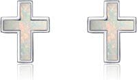 wholesale 925 Sterling Silver Black Enamel Cross Stud Earrings-Created Opal