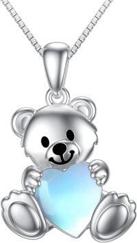 wholesale  Sterling Silver Crystal Teddy Bear Necklace Birthstone Jewelry Gift for Women -Moonstone