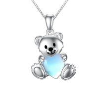 wholesale 925 Sterling Silver Crystal Teddy Bear Necklace Birthstone Jewelry Gift for Women-Moonstone