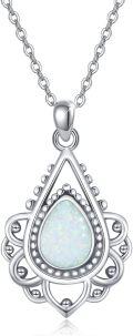 wholesale 925 Sterling Silver Teardrop White Fire Opal Pendant Necklace for Women-0-0