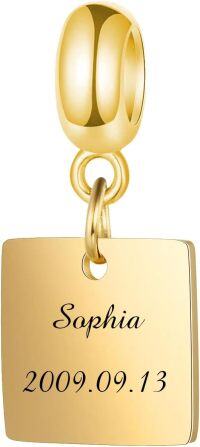 wholesale 925 Sterling Silver Plated Gold Personalized Name Rectangle Charm for Bracelet Custom Name Bead Gift for Women-Sterling Silver-yellow gold color