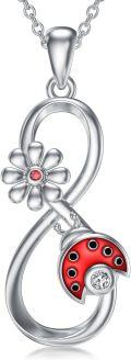 wholesale 925 Sterling Silver Red Flower and Ladybug Infinity Pendant Necklace for Women-0-0
