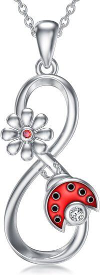 wholesale 925 Sterling Silver Red Flower and Ladybug Infinity Pendant Necklace for Women-Ladybug