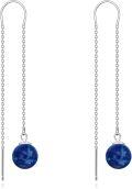 wholesale 925 Sterling Silver Lapis Lazuli Long Chain Drop Dangle Threader Earrings for Women-0-0