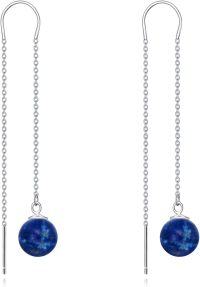 wholesale 925 Sterling Silver Lapis Lazuli Long Chain Drop Dangle Threader Earrings for Women-Lapis lazuli thread earrings 2