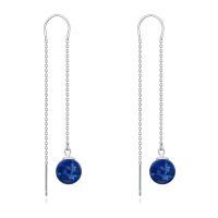 wholesale 925 Sterling Silver Lapis Lazuli Long Chain Drop Dangle Threader Earrings for Women-Lapis lazuli thread earrings 2
