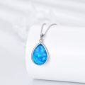wholesale 925 Sterling Silver Blue Opal Teardrop Pendant Necklace 28.3x15.4mm 18 Chain-0-3