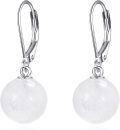 wholesale 925 Sterling Silver Yellow Jade Round Ball Leverback Dangle Drop Earrings for Women-0-23