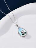 wholesale 925 Sterling Silver Blue Moonstone Frog Pendant on Green Enamel Lotus Leaf Chain Necklace for Women Gifts-0-2
