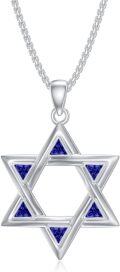wholesale 925 Sterling Silver Star of David Blue Stone Pendant Necklace 24 Chain-0-0