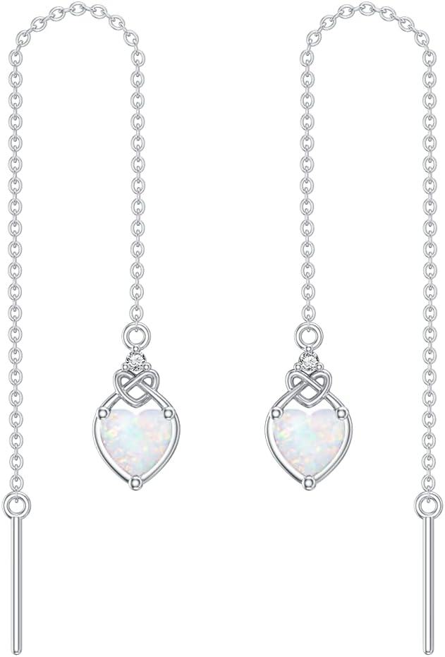 925 Sterling Silver Celtic Knot Heart Threader Earrings w 12 Birthstones-0-0