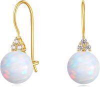 wholesale 14K Gold Opal and Diamond Dangle Drop Earrings for Women-White Opla