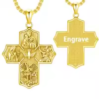 TOUPOP Sterling Silver Four Way Cross St Michael St Christopher St Benedict St Joseph St Francis Pendant Necklace-style_name:6-Four Way Cross-Gold Personalized