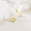 wholesale Gold 925 Sterling Silver Rose Stud Earrings with Cubic Zirconia and Green Leaves for Women's Gifts - Perfect for Birthdays & Holidays-0-2