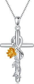 wholesale 925 Sterling Silver Lotus Flower Cross Pendant Necklaces for Women Christian Gifts Religious Jewelry Mom Daughter Present-0-0