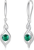 wholesale Sterling Silver Emerald Infinity Birthstone Dangle Earrings for May, Love & Life Symbol, 22.9mm Heart Drop, Gift for Mother's Day, Anniversary-0-0