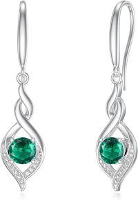 wholesale Sterling Silver Emerald Infinity Birthstone Dangle Earrings for May, Love & Life Symbol, 22.9mm Heart Drop, Gift for Mother's Day, Anniversary-05-May