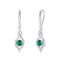 wholesale 925 Sterling Silver Created Emerald Cubic Zirconia Twist Drop Earrings For Women-05-May
