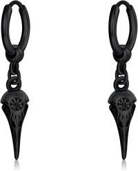 wholesale Black 925 Sterling Silver Viking Raven Celtic Knot Norse Huggie Hoop Punk Rock Earrings-Raven-Black