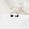 wholesale 925 Silver Black Pearl Leaf Pattern Stud Earrings 15mm, Elegant Gift for Women-0-2