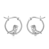 wholesale 925 Sterling Silver Dinosaur Hoop Earrings Wholesale - Cute Animal  for Women and Girls-Dinosaur