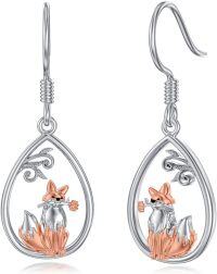 wholesale 925 Sterling Silver Fox Teardrop Dangle Earrings Adorable Animal Jewelry for Girls and Women-Fox
