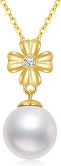 wholesale 14K Gold Flower Diamond & White Freshwater Pearl Pendant Necklace for Women-0-0