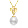 wholesale 14K Gold Flower Diamond & White Freshwater Pearl Pendant Necklaces Wholesale for Women-0-0