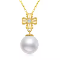 wholesale 14K Gold Flower Diamond & White Freshwater Pearl Pendant Necklaces Wholesale for Women-Four-Leaf Clover