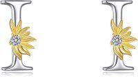 wholesale Sterling Silver Sunflower Initial Alphabet Letter Script Name Stud Earrings for Women-Initial I