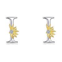 wholesale 925 Sterling Silver Sunflower Initial Alphabet Letter Script Name Stud Earrings for Women-Initial I