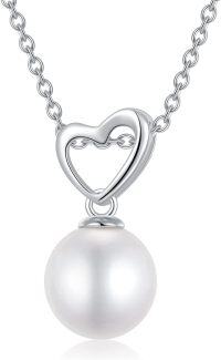 wholesale 925 Sterling Silver Heart-Shaped Chain with White Freshwater Pearl Pendant Necklace-B-Heart
