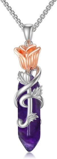 wholesale TOUPOP Rose Flower Healing Crystal Necklace Flower Wire Wrapped Natural Stone Point Pendant Necklace Hexagonal Reiki Spiritual Quartz Gemstone Jewelry -undefined