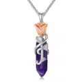 TOUPOP Copper Rose Quartz Healing Crystal Wire Wrapped Pendant Necklace-0-0