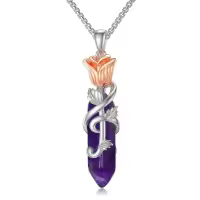 TOUPOP Copper Rose Quartz Healing Crystal Wire Wrapped Pendant Necklace-undefined