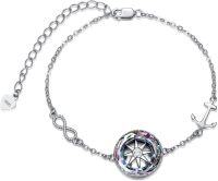 wholesale Sterling Silver Compass Bracelet w Color Change Crystal Graduation Gift-Purple