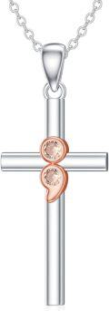wholesale 925 Sterling Silver Cross Pendant with Rose Gold Accents and Cubic Zirconia Necklaces for Women & Men - Religious s for Christmas Birthdays Mother's Day-0-0