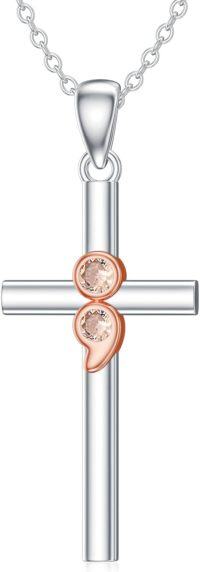 wholesale 925 Sterling Silver Cross Pendant with Rose Gold Accents and Cubic Zirconia Necklaces for Women & Men - Religious s for Christmas Birthdays Mother's Day-07-Semicolon
