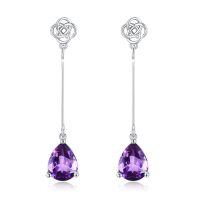 wholesale 925 Sterling Silver Amethyst Drop Earrings-Purple