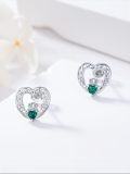 wholesale 925 Sterling Silver Heart-Shaped Emerald Claddagh Celtic Knot Stud Earrings for St Patrick's Day-0-1