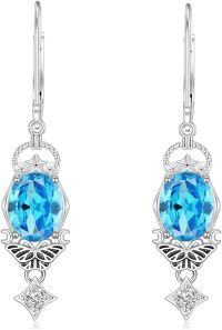 wholesale Sterling Silver 3 5ct Birthstone Vintage Butterfly Dangle Earrings for Women-Aquamarine
